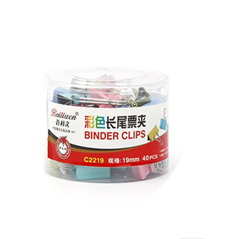 百利文（Bailiwen） B-C2219 彩色长尾夹 19MM/40PCS（单位：筒） 混色