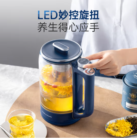 摩飞电器（Morphyrichards）养生壶 煮茶器烧水壶恒温调奶器 玻璃煮茶壶花茶壶 多段变频烹煮智能菜单1.5L大容量 MR6089白