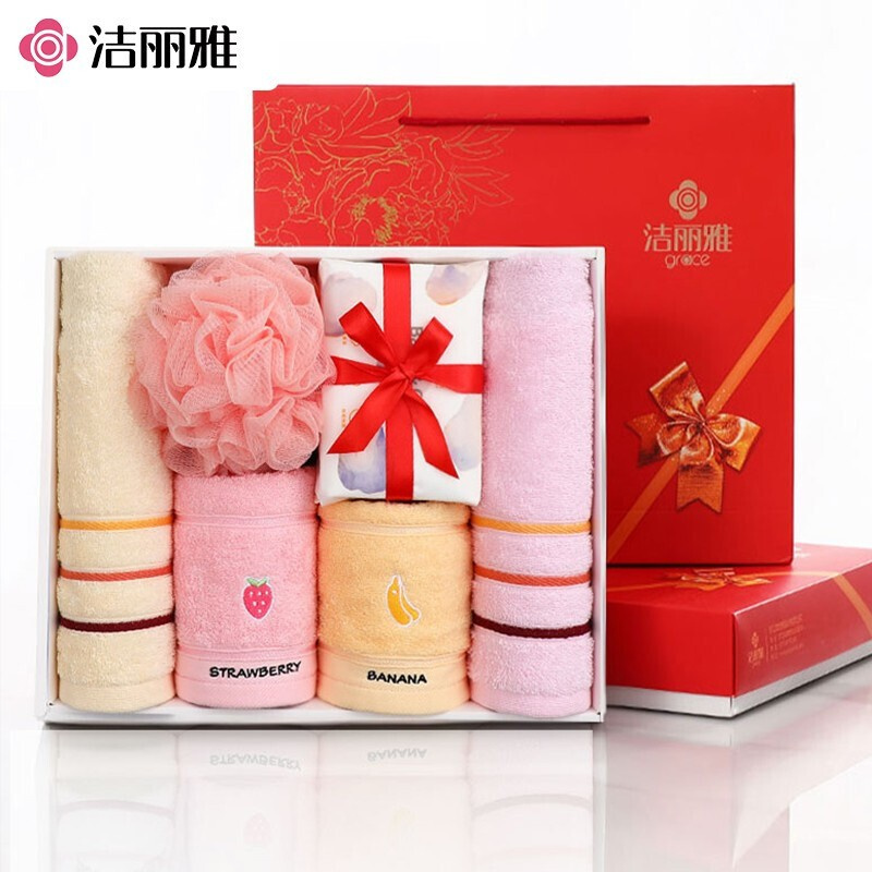 洁丽雅(Grace) 6443 毛巾礼盒6件套 74*33cm/50*25cm/74*33cm（单位：套） 热情红